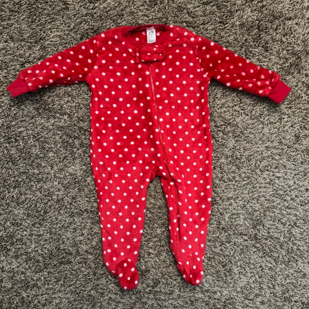 Hudson Baby 3-6 Month Long Sleeve Red Polka Dot Christmas Baby Onesie